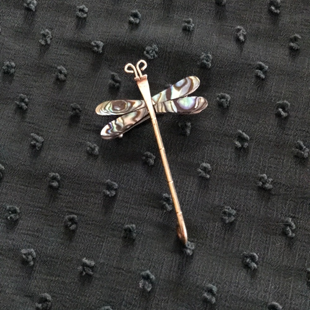 Vintage Alpaca Silver & Abalone Dragonfly Pin